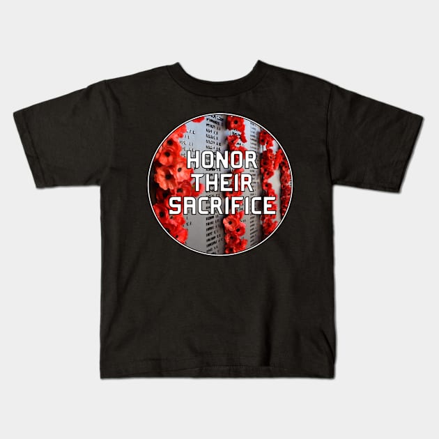 Honor Their Sacrifice Memorial with Red Poppy Flowers (MD23Mrl006c) Kids T-Shirt by Maikell Designs